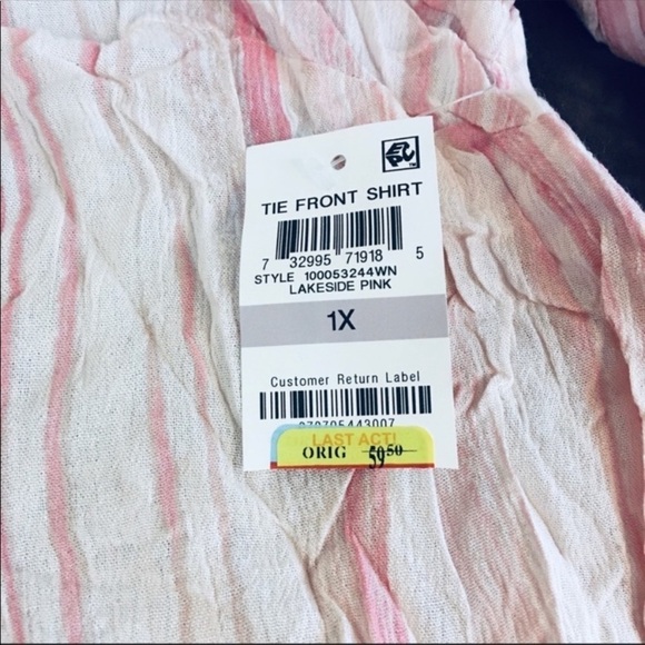 NEW Plus Style & Co Blouse Tie Front Shirt Roll Tab Sleeves Button Front Plus 1X - Picture 3 of 6